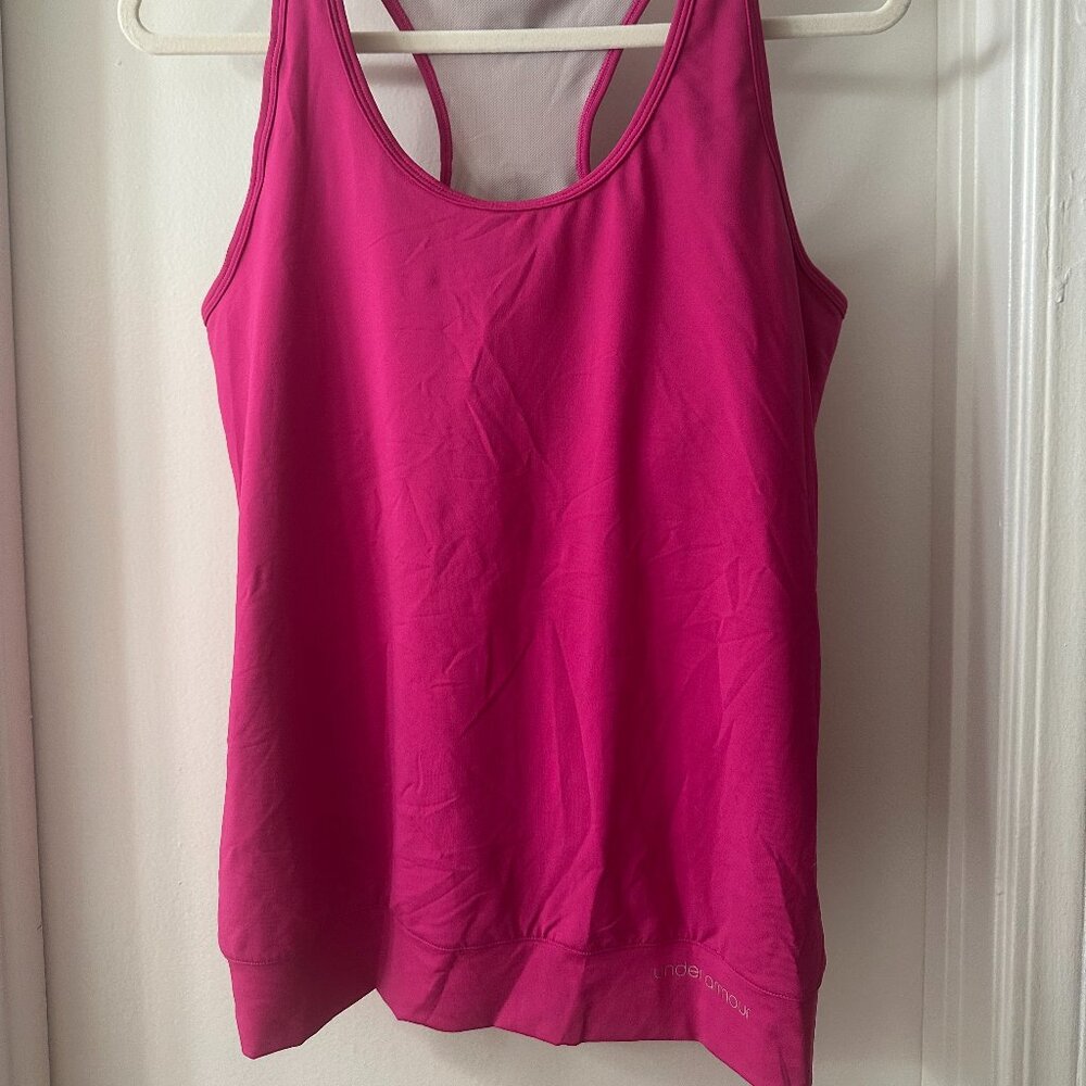 Under Armour Fuschia Pink Tank With Shelf Bra & Banded Bottom